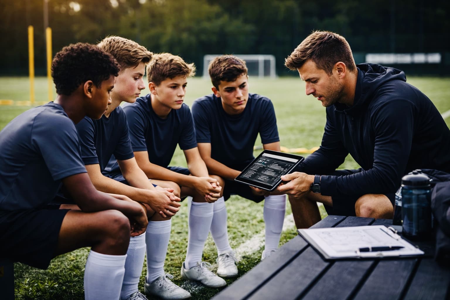 Small-group training session under coach supervision